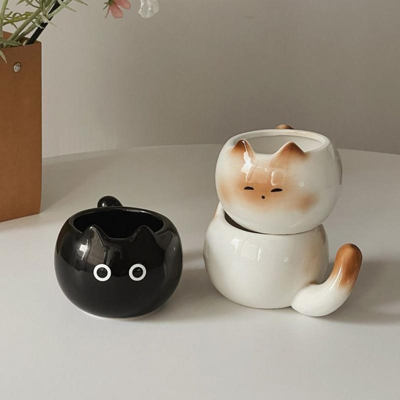 Cat Tea Mug Kitten Coffee Mug Tea Cup Cute Water Tumbler Large Caliber Drinking Cup Cappuccino Cup Coffee Tea Milk Mug Water Cup