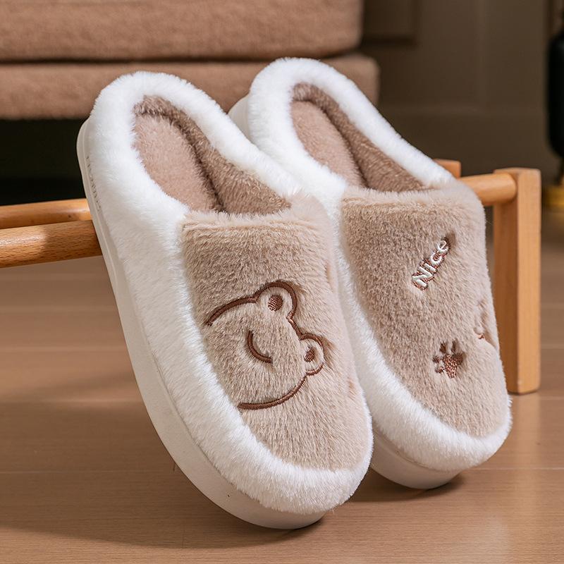 Plush Cotton Slippers Men's Winter New Indoor Home Thick Bottom Warm Non-slip Household Wool Slippers Women
