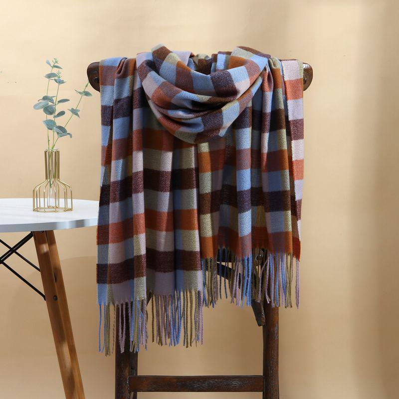 Women's Faux Cashmere Plaid Scarf - Korean Style, Thick & Warm Autumn/Winter Shawl