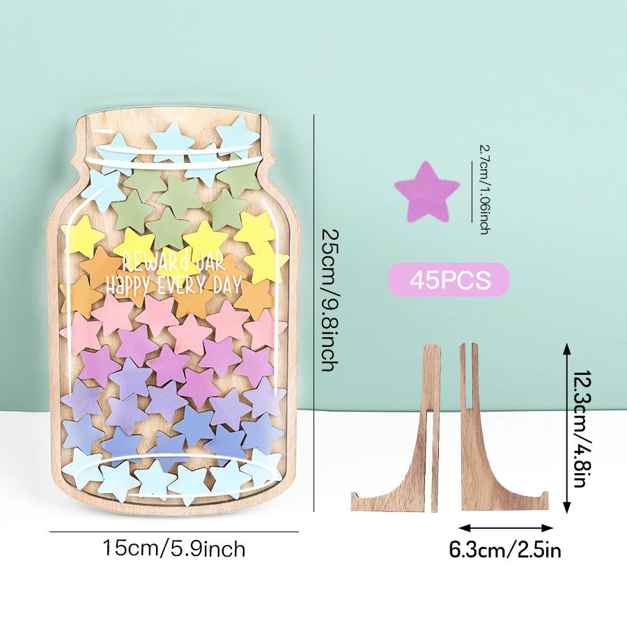1kit Wooden StarjarFor Kidsreward System Desktop Decoration Motivational Discipline Jar Craft Ornament For Children's Discipline