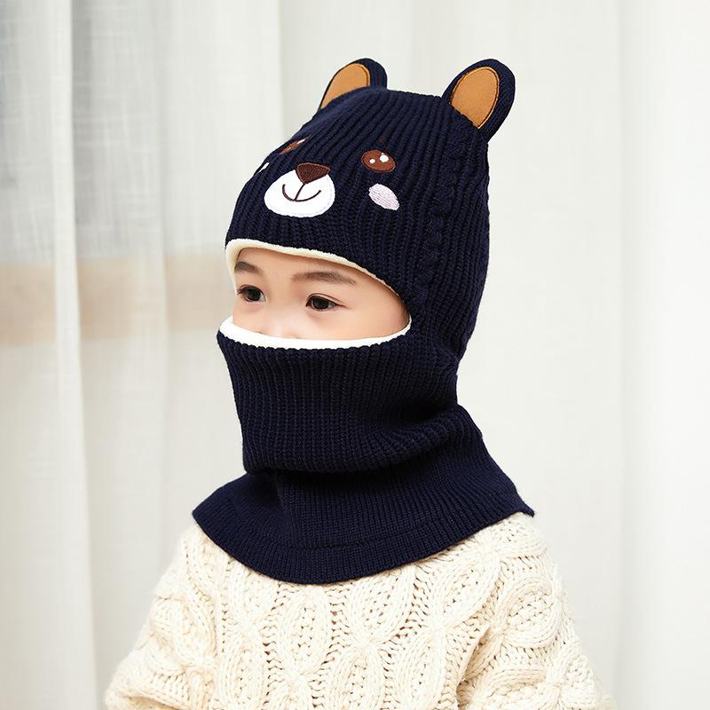 Children's Hats Autumn and Winter Girls Fleece Ear Protection Scarf Baby Winter Windproof Face Protection Integrated Wool Hat