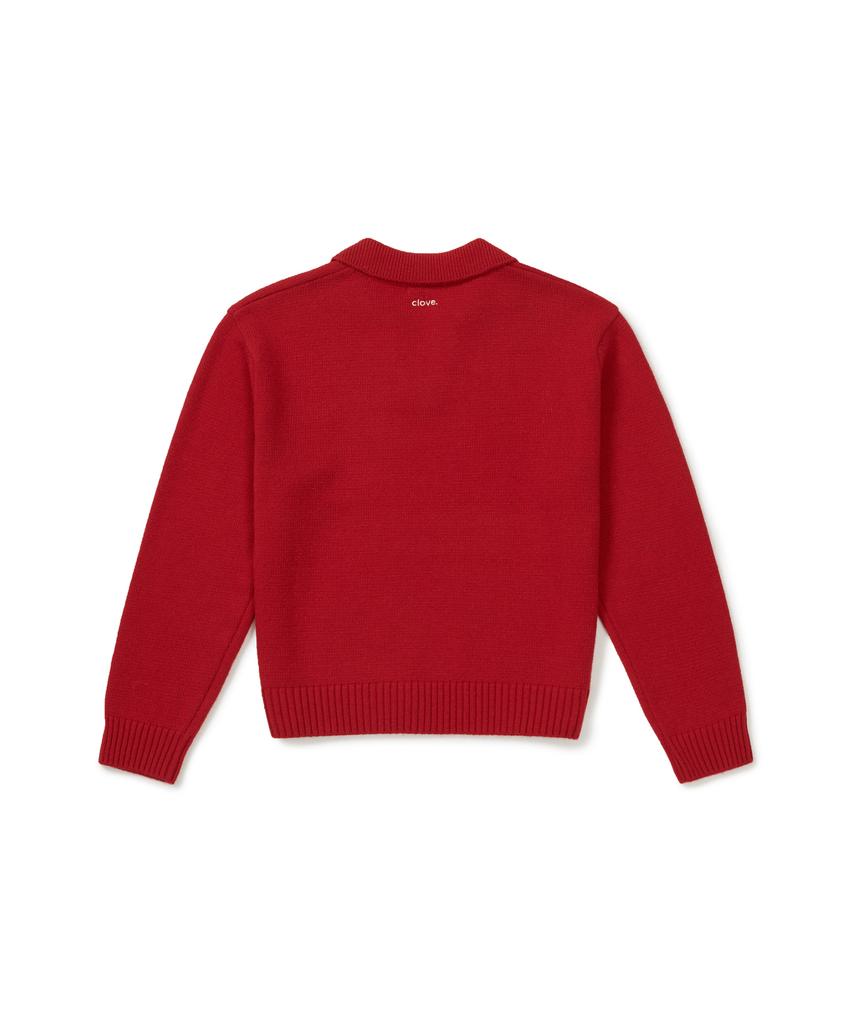 CLOVE [25Fw Clove] Open-Collar Knit Sweater (Red)