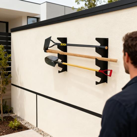 2 szt. Ścienny Stojak Organizer na Narzędzia Wytrzymały Metalowy Wielofunkcyjny Uchwyt do Przechowywania Narzędzi Ogrodniczych do Garażu, Szopy