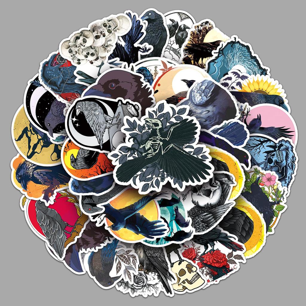 50 Cartoon Crow Stickers - Halloween Animal Decorations for Planner, Suitcase, Phone Case - Waterproof