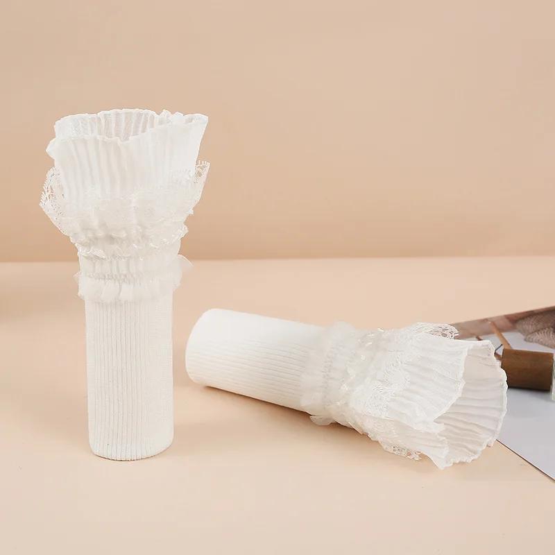 Fashion White Sweater Fake Sleeves for Women Hollow Out Floral Lace Horn Cuffs Embroidery Elastic Wrist Warmers Fake Cuffs