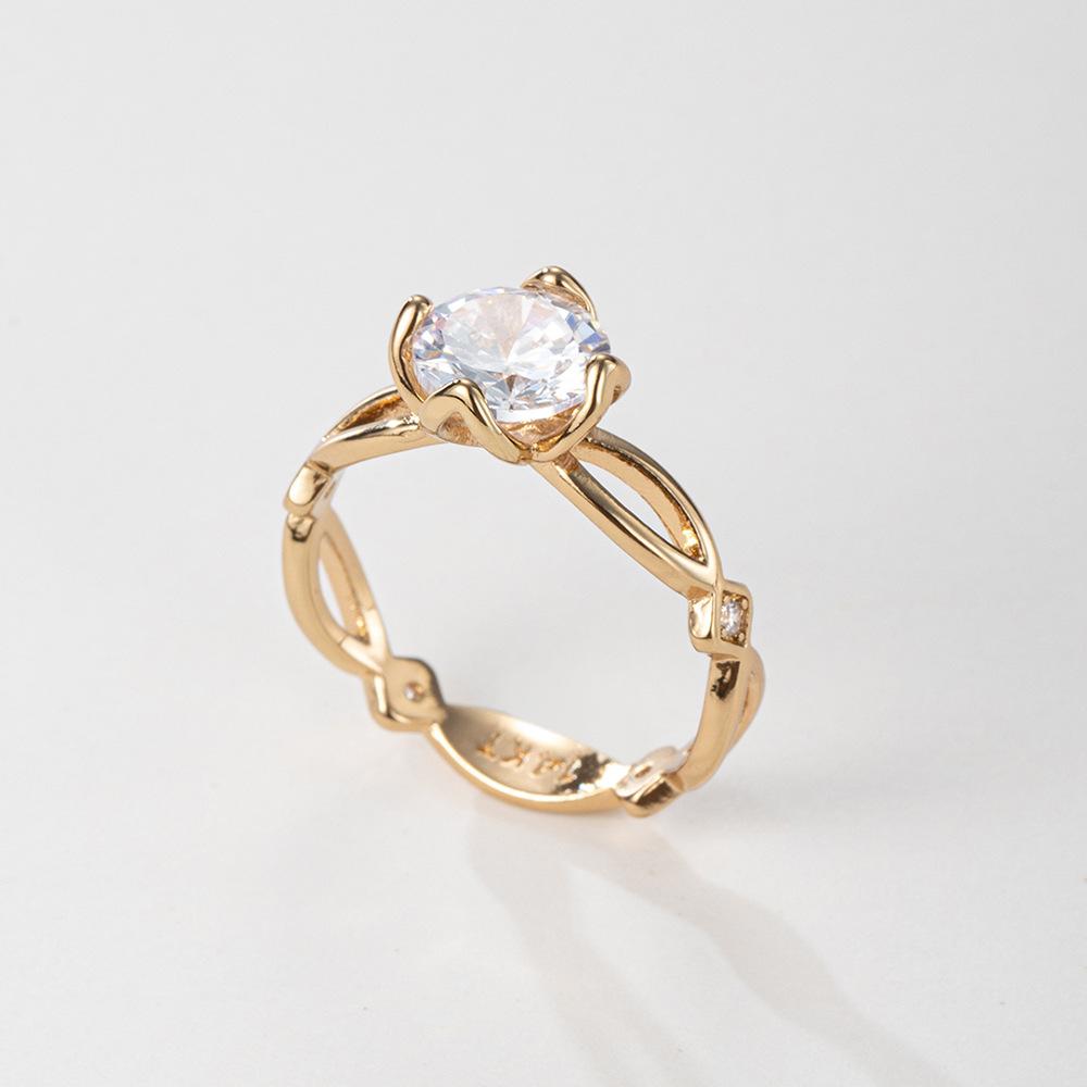 Korea Neue Mode Großhandel Einfach Exquisit Echt 14K Gold Plated Blume Zirkon Ring Elegant Damen Hochzeitsgeschenk