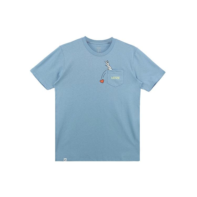 Vans T Shirts Women's Gray Blue Crew Neck Moderate Straight Fit VN0A7YHCBD2
