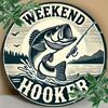 Vintage 8 Inch Round Aluminum Sign, Rustic Fishing Metal Wall Decor for Man Cave, Home Bar Indoor Outdoor