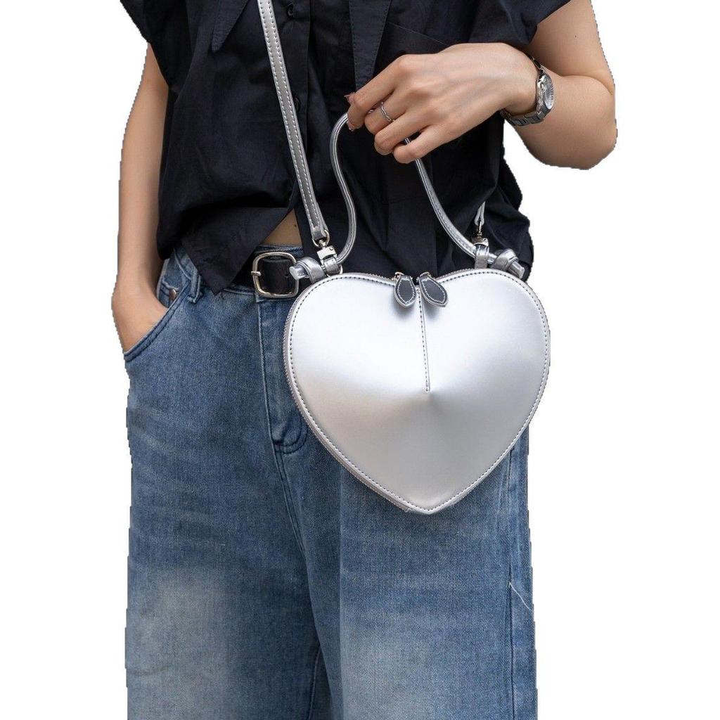Spring/Summer 2025 Women's Peach Heart Cowhide Crossbody Bag