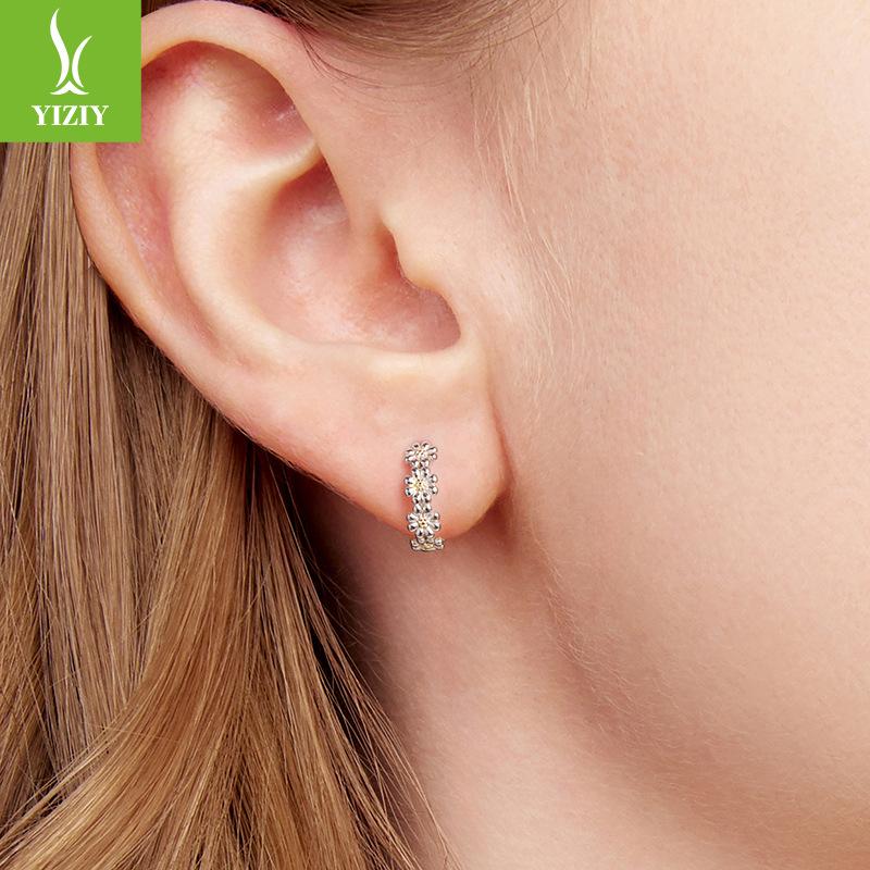 Fresh Little Daisy Ear Buckle S925 Sterling Silver Flower Sunshine Charm Earrings Earrings