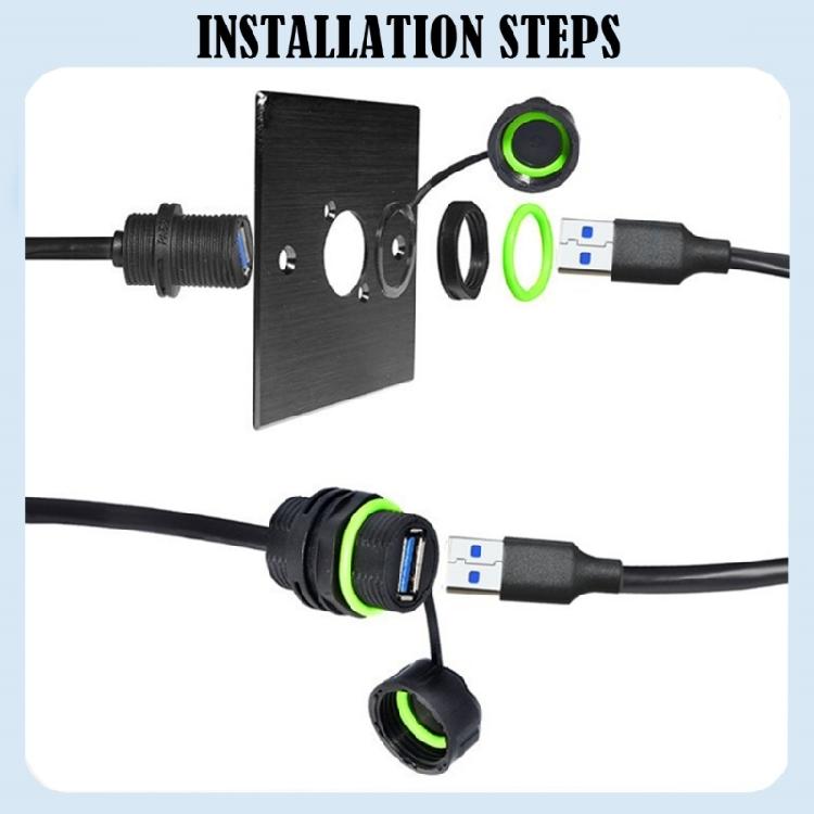 Speed USB Coupler USB3.0 Panel Mount Nylon Shell IP68 Waterproof Rating for Industrial Machinery USB Extension Cord