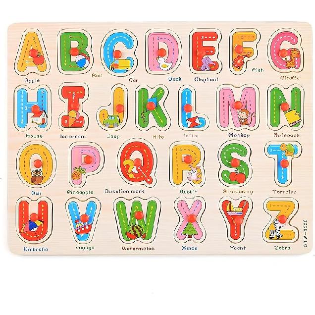 Alphabet Puzzle Wooden Puzzles for Toddlers 3+ Year Old, ABC Puzzle Shape Alphabet Learning Puzzles Toys with Puzzle Board & Letter Blocks, Preschool Alphabet Puzzle
