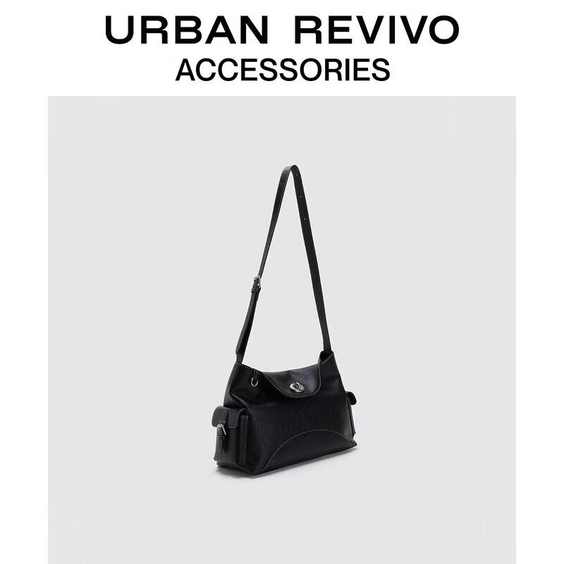 URBAN REVIVO 2026 Autumn Lock-Buckle Multi-Pocket Shoulder Bag