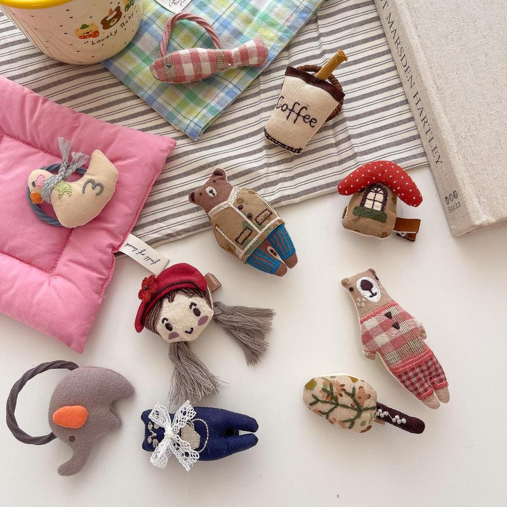 Koreanische Cartoon-Stoff-Baumwoll-Haargummis - Nicht-schädigende elastische Haaraccessoires für Mädchen, perfekt für Herbst und Winter