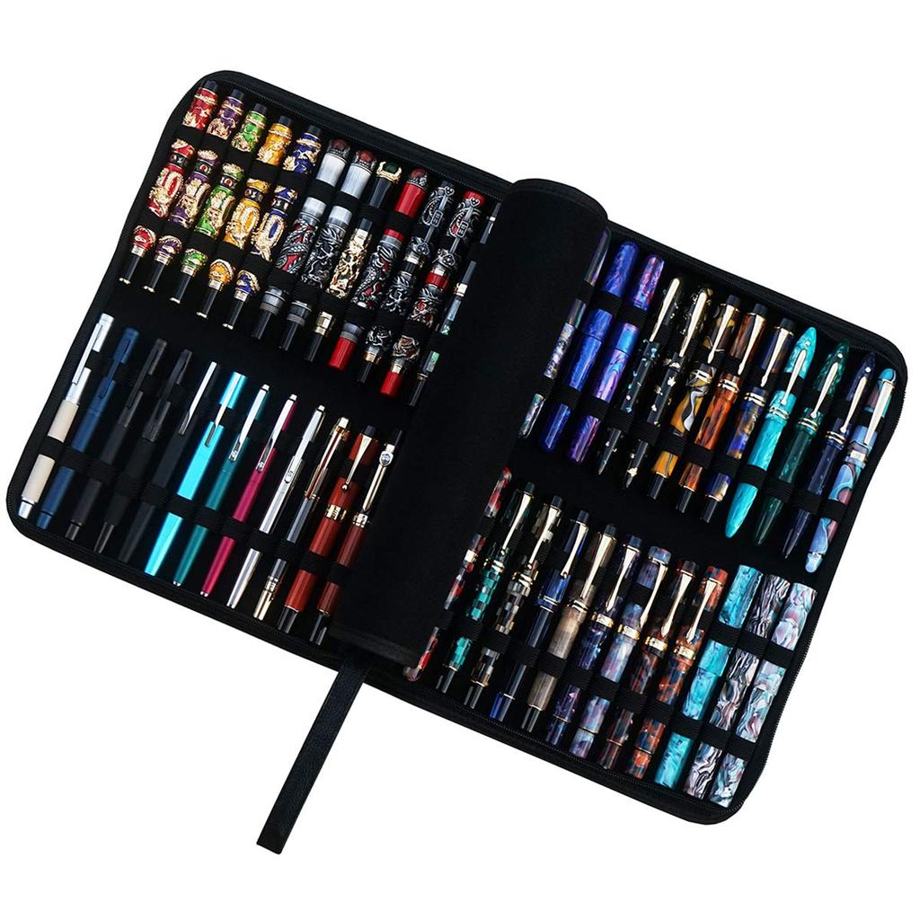 Large Capacity Fountain Pen 48 Black PU Leather Case, Pens,