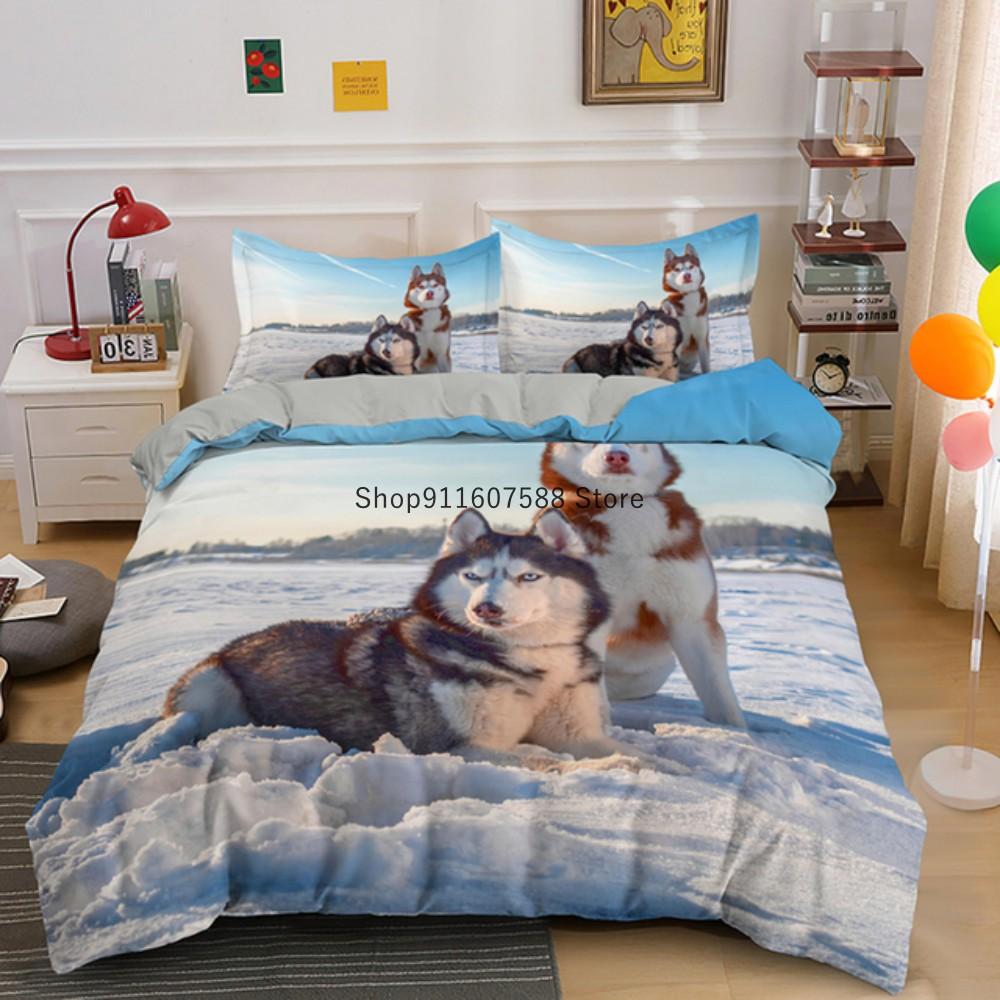 Zvíře Pes Husky Povlak na přikrývku Dospělí Děti Domácí textil Roztomilé Povlečení 2/3 Ložní soupravy Manželská postel King Full Size Dekor Domov