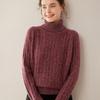 Women's Cashmere Knit Base Layer Top: Three-Strand, Long Sleeve, Loose Fit, Warm, High Neck, Soft, Versatile, Skin-Friendly Sweater