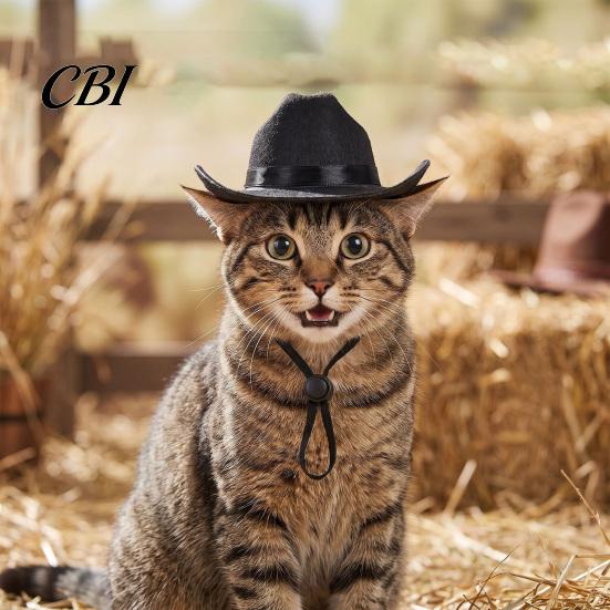 Outdoor Pet Accessory Cowboy Hat, Western Costume Retro Mini Adjustable Headwear Hat for Dogs Cats Halloween Party Cosplay Funny Photo Props