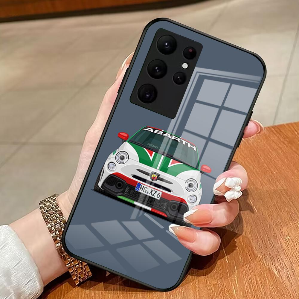 A-abarth Car Phone Case For Samsung S25 Edge Ultra 23 22 21 20 Ultra Plus S24 Fe A54 53 25 Glass Cover