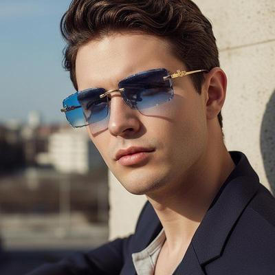 Leopard Head Rimless Sunglasses: Women's & Men's Small Square Frame