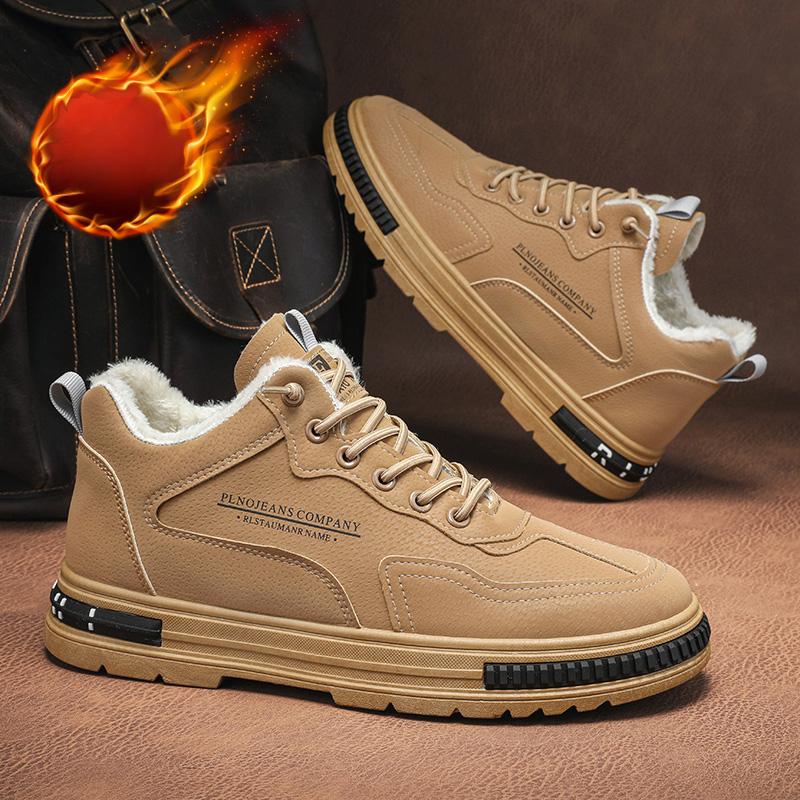 

Мужская обувь тренд с плюшевыми спортивными туфлями кожаный верх лоферы 2025 новая удобная на толстой подошве рабочая обувь повседневные кроссовки 39 хаки