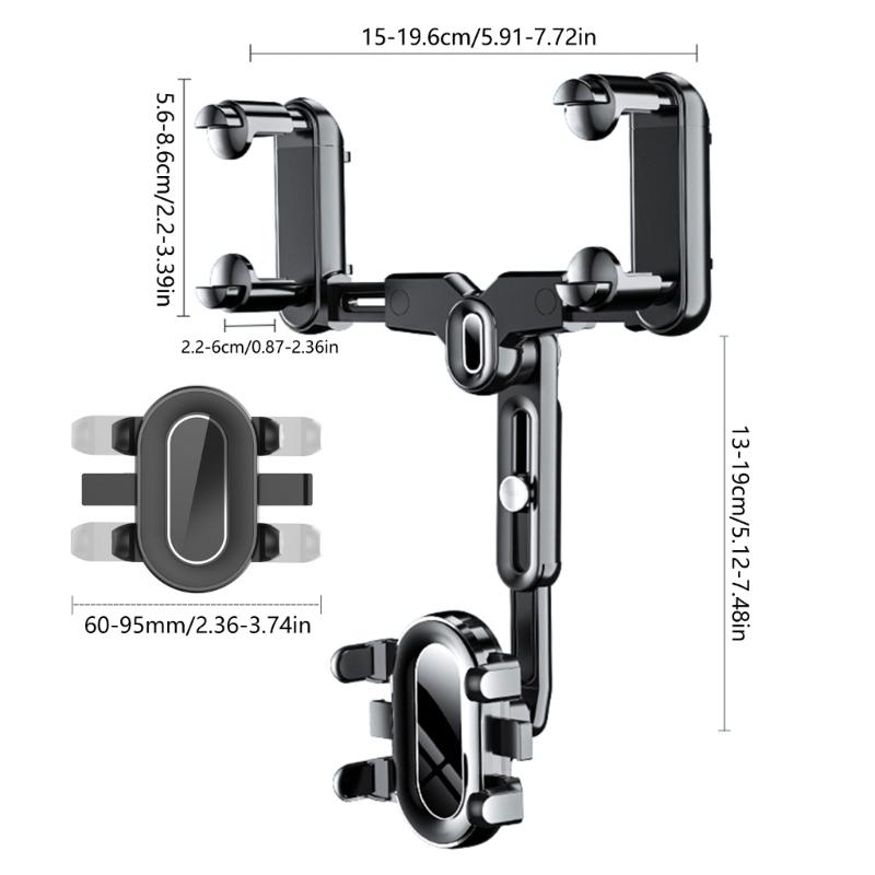 Rear View Glass Phone Holder,Rotatable and Retractable, Universals Mount, Cellphone Car Mount for 4''-7'' Device