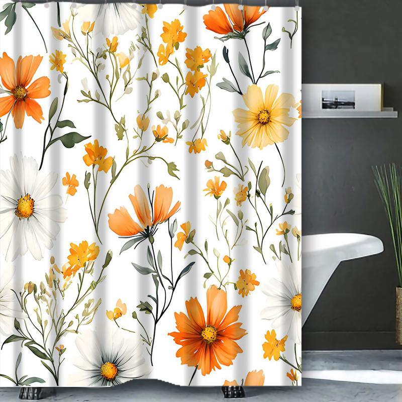 Yellow Flowers Pattern Bathing Curtain  Bathroom Shower Curtain Waterproof With 12 Hooks Home Deco Free Ship