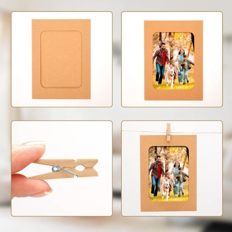 10 Piece Wall Hanging Paper Photo Frame 3 Color Designs Includes Rope and Wood Clips For Home Art Display Picture Frame