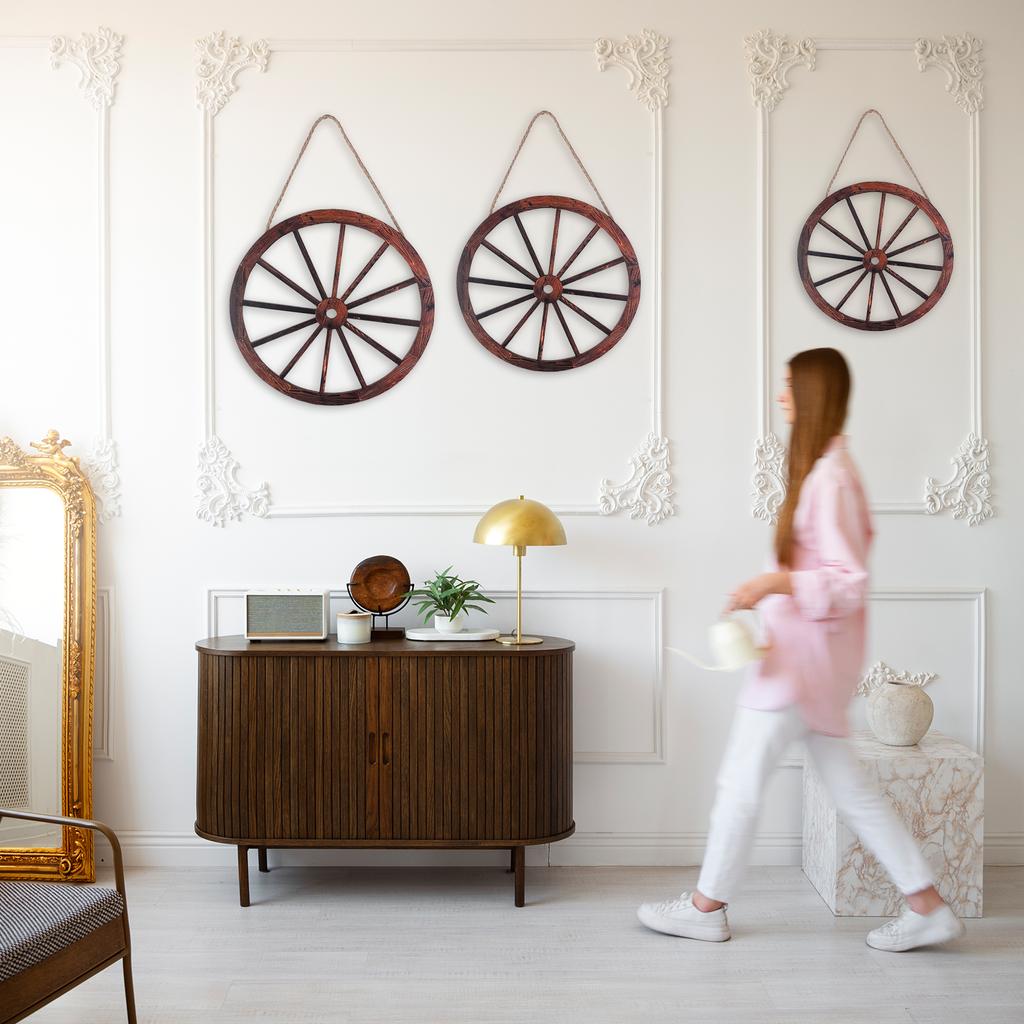 3 ks Dřevěná kola od vozu Dekor 12/10/8 Palců Westernová Nástěnná Dekorace Vintage Styl Selský Rustikální Kola od Vozu