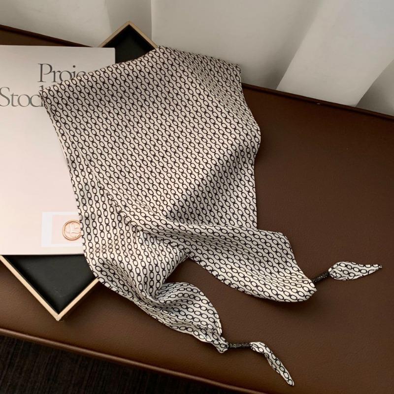 Silk scarf new fashion wheat ear cashew flower silk scarf head scarf beaded small scarf scarf triangular scarf waist tie