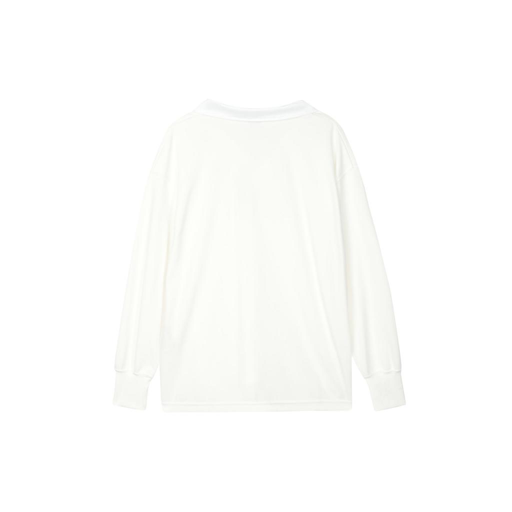 Nike Solid Color Polo Collar Loose Long Sleeve Drop Shoulder T-Shirt Women Tops White FB8721-133