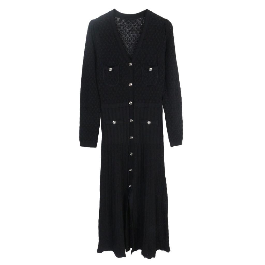 S Family Elegant French V-Neck Hollow Knit Dress - Light Luxury, Slimming, Autumn/Winter Style