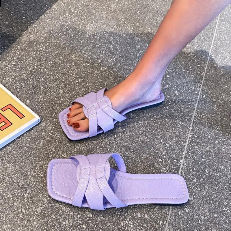 New Flat Shoes Women's Square Toe Breathable One-foot Slipper