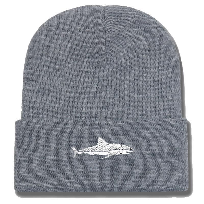 Shark Embroidery Knitted Beanie with Ear Protection for Autumn/Winter - Unisex Casual Hat