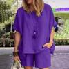 2 Teile/satz Pullover Damen Anzug O Neck Plus Größe Reine Farbe Top Shorts Anzug Frauen Zubehör
