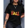 Plus Size Women Happy Fall Print Orange Yellow Red Green Loose Oversized Tee