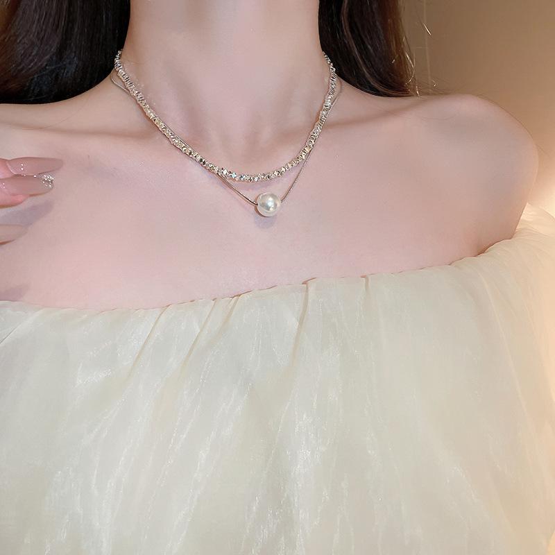 Real gold electroplated pearl beaded bow necklace niche versatile commuter collarbone chain fashion high-end jewelry women