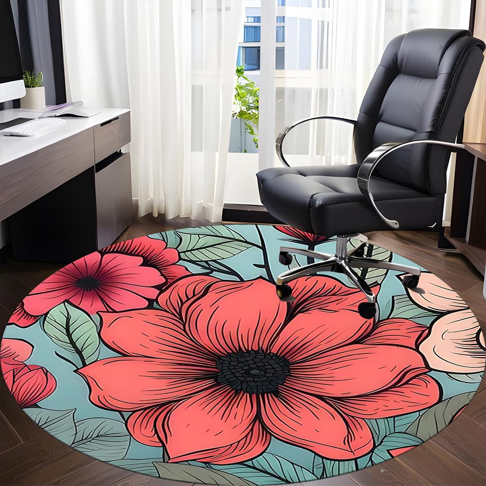 1pc Floral Pattern Office Round Area Rug,  Mat Suitable For Office, Under Office Chairs Bedroom Living Room Home Decor, Room Deco