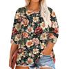Women's Print Round Neck Plus Size Tops 3/4 Sleeves Elegant Shirt Tops