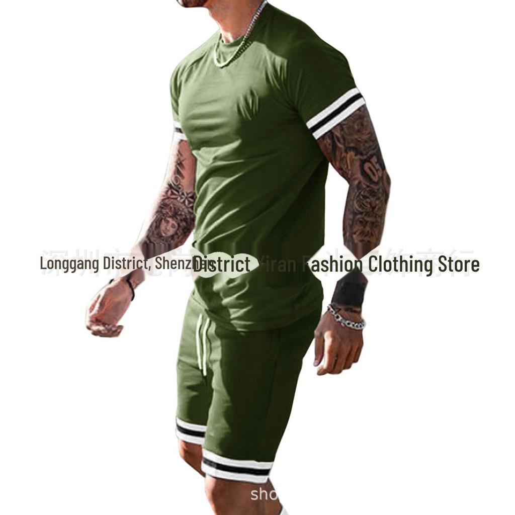 2023 Men's Summer Spliced Short-Sleeve Sports Casual Suit