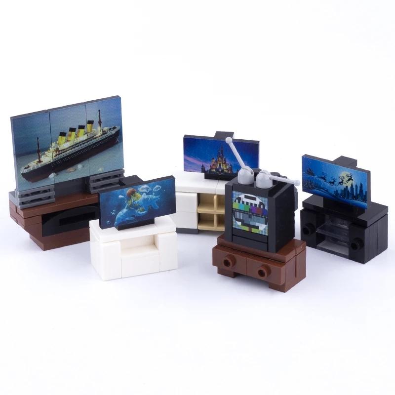 DIY City Decoration Home Building Block Accessories Bed TV Sofa Refrigerator Dining Table Sweeper Phone Brick Gift Toy Kids J078