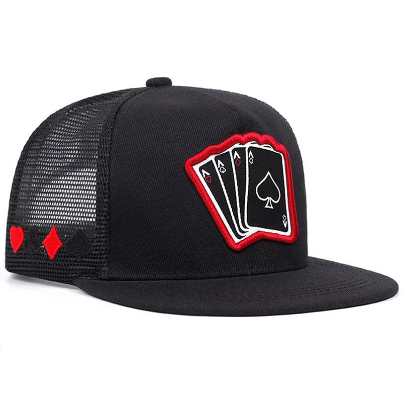 Trendy New Poker A Four Flat Edge Hat Trendy Hip Hop Hat Outdoor Leisure Sunshade Hat Neutral Mesh Hat Adjustable Baseball Hat
