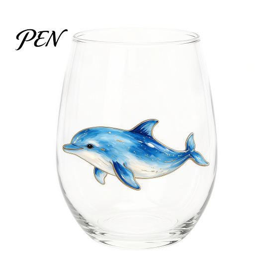 Beach House Kitchen Decor Marine Animal Theme Clear Glass Tumbler, Handcrafted Painted Glassware, Artistic Nautical Decorative Cup Creative