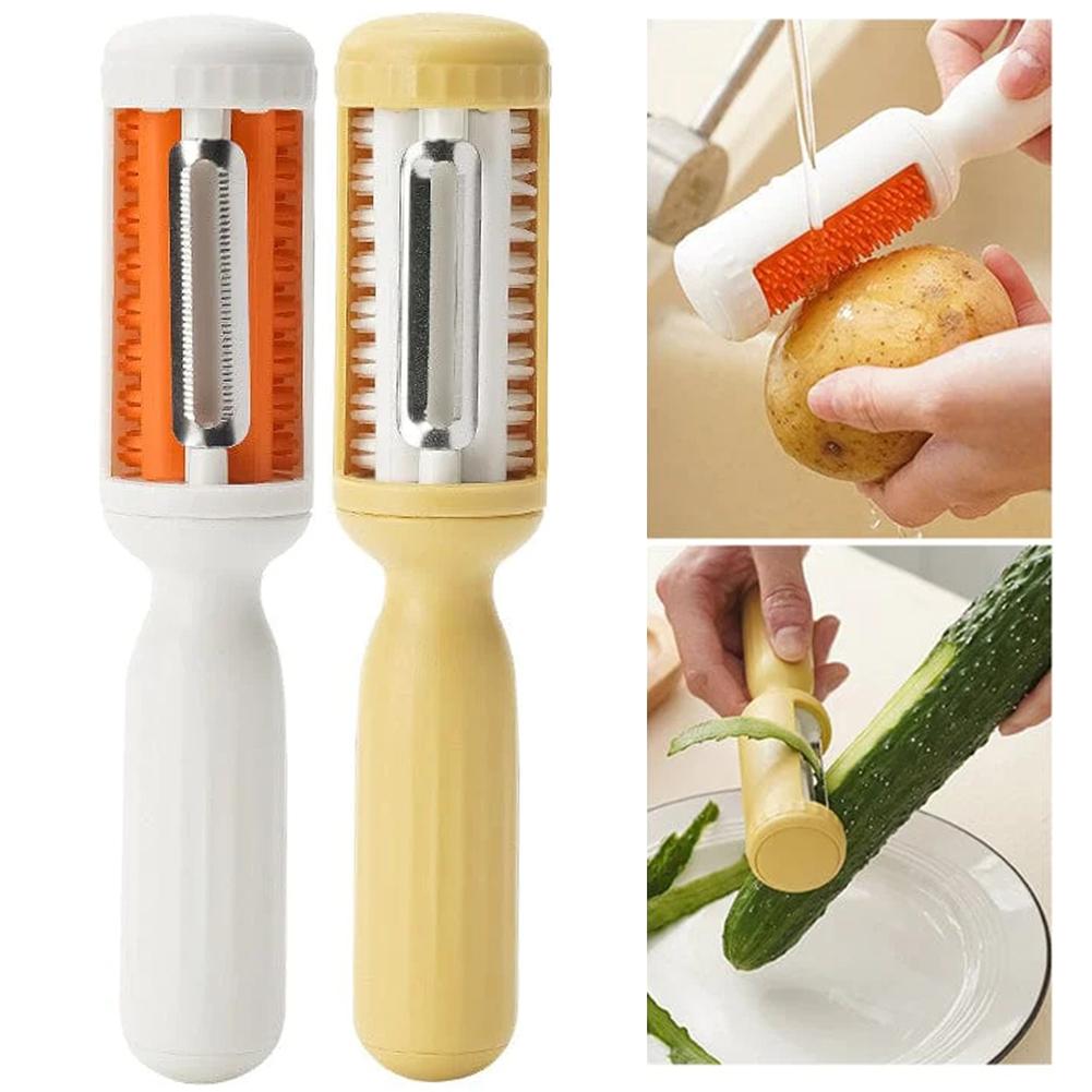 2-In-1 Swivel Vegetable Peeler Multifunctional Fruit Potato Vegetable Peeler Rotating Design Potato Scrubber Brush Kitchen Tools