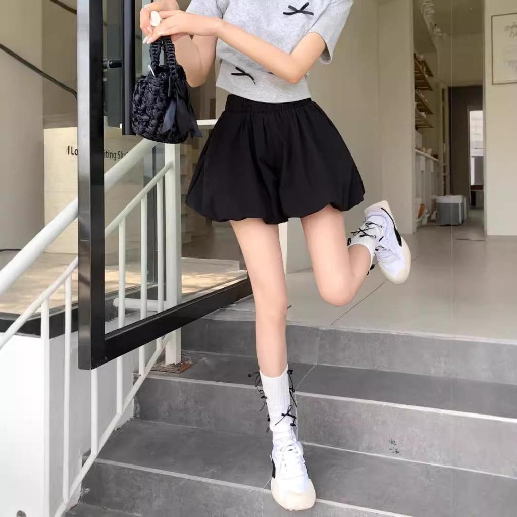 Women's High-Waist Lantern Culotte Shorts - Summer Tulip Skirt Pants, Black/White