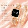 Novo conjunto de relógio digital com pulseira grátis, display LED quadrado, relógio feminino feito de material de liga