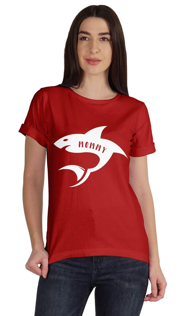 Inkmeso Scoop-Neck Mommy Shark Graphic Tshirt Short Sleeve Women Cotton Tee