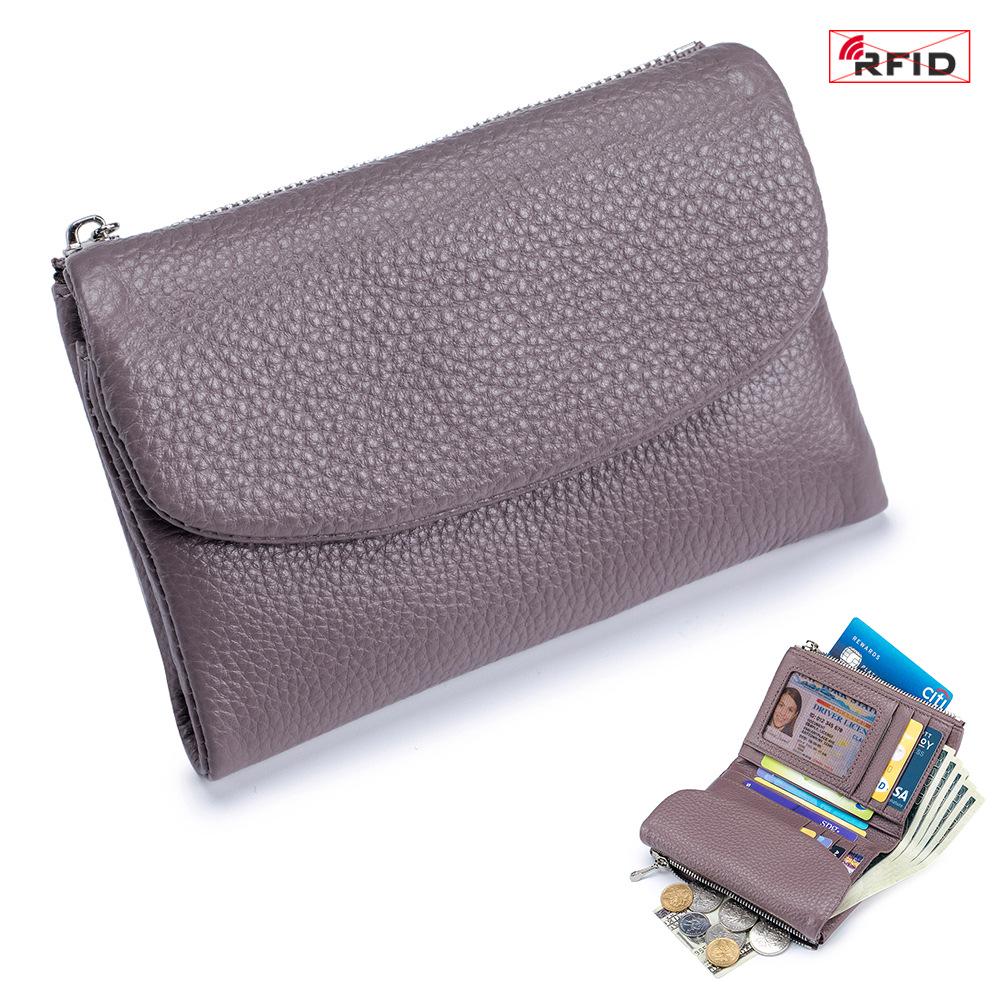 Damen-Clutch aus echtem Leder mit RFID-Schutz: Kurzes Mode-Portemonnaie mit großer Kapazität