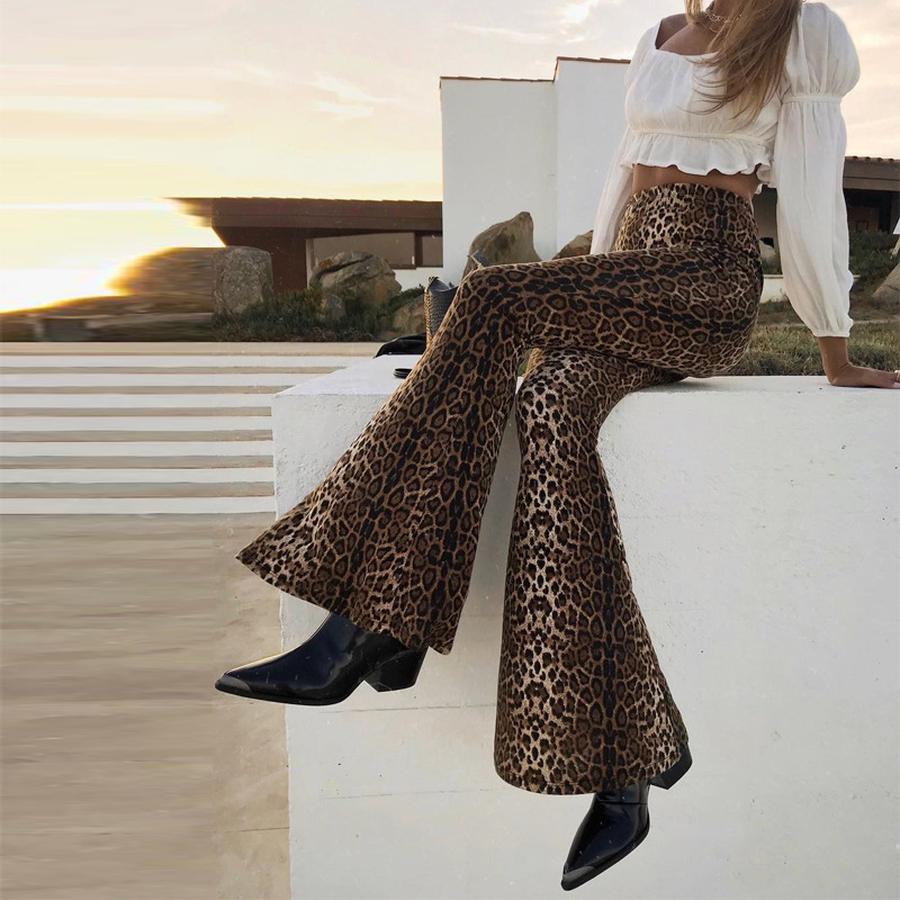 Jeans a zampa skinny a vita alta stampati Streetwear Donna