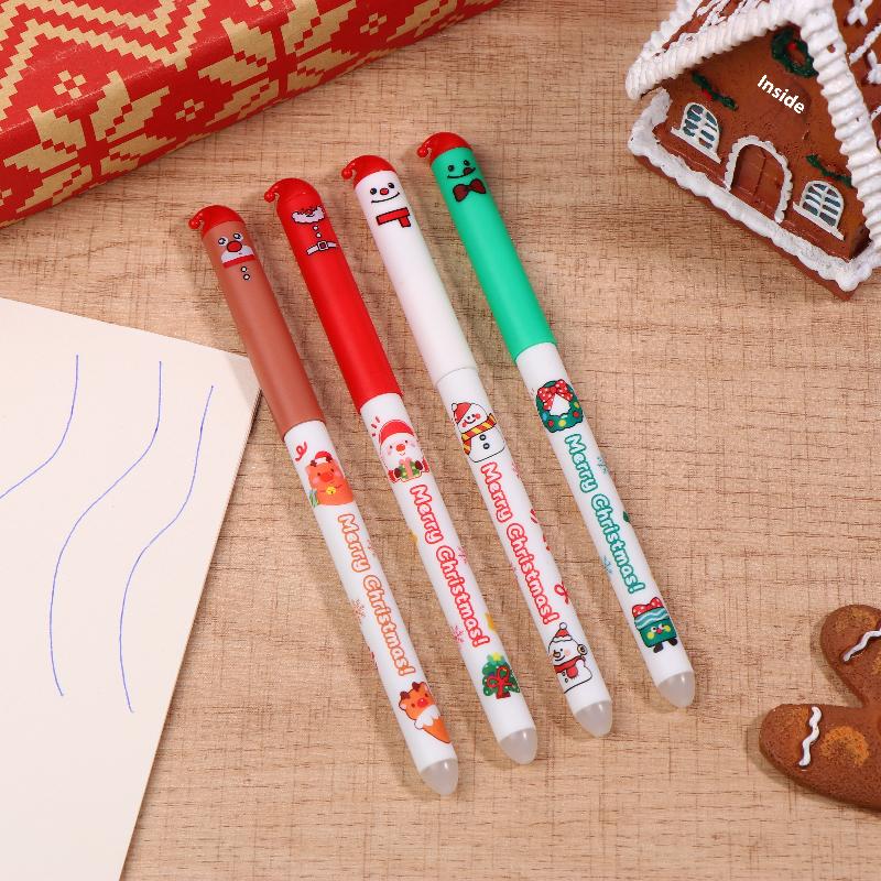 4Pcs Cartoon Christmas Santa Claus Snowman Elk Erasable Gel Pen Cute 0.5Mm Blue/Black Ink Signature Pens School Supplies